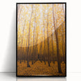 Large abstract wall art featuring fall-inspired hues on acrylic in a black frame, ideal for modern living room decor.