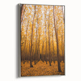 Framed canvas featuring a vintage landscape art painting of autumn trees in vibrant hues, ideal for living room decor.