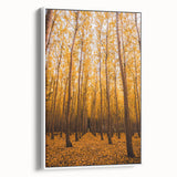 Vintage poster art of a colorful autumn scene on a large framed canvas, ideal for living room decor.