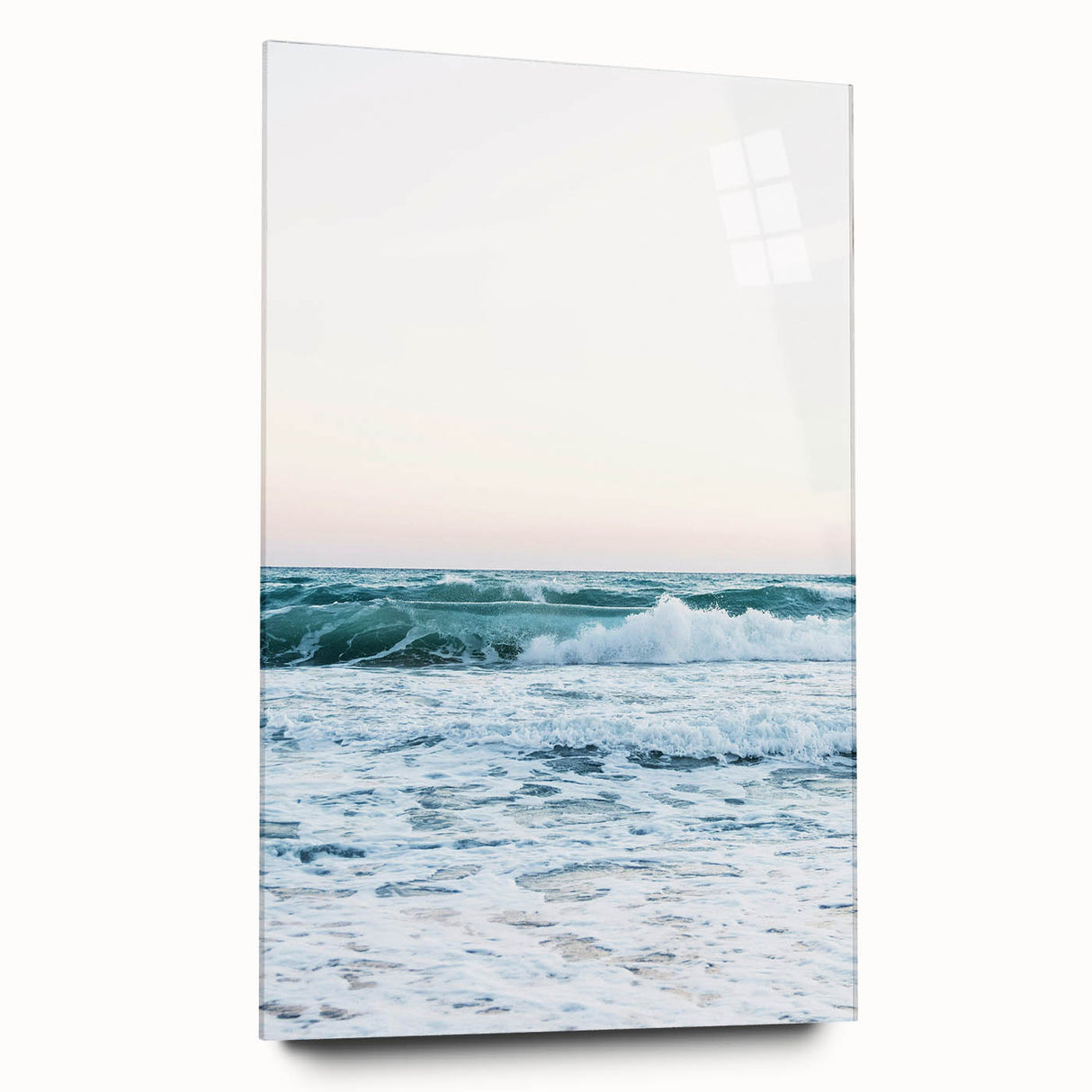 Large abstract wall art on acrylic glass depicting vibrant summer hues, ideal for bedroom or dining room decor.