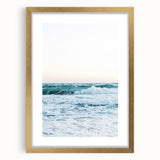 Extra large abstract art print with textured layers in warm gold tones, framed with a gold mat, ideal for living room decor.