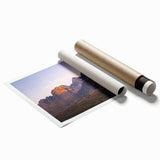 Vibrant rolled canvas print showcasing a stunning landscape of rugged cliffs against a bright blue sky, perfect for home decor or art collection.
