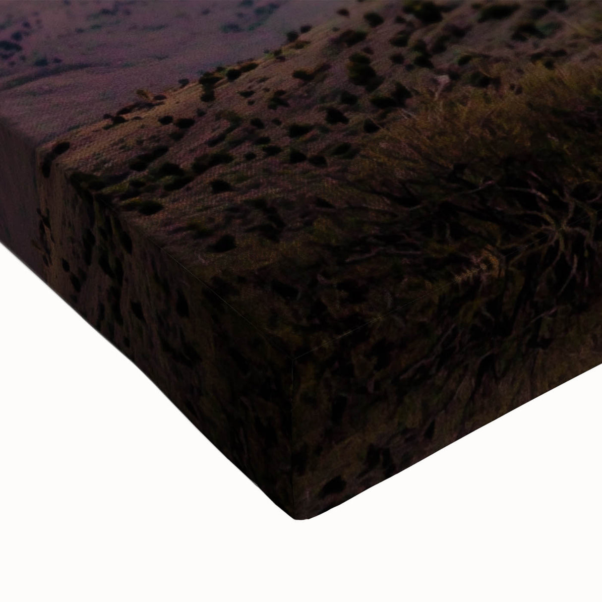 Close-up view of a stretched canvas artwork depicting dramatic cliffs and landscapes, featuring rich colors and textured details that enhance its visual appeal. Perfect for enhancing home decor with a nature-inspired theme.