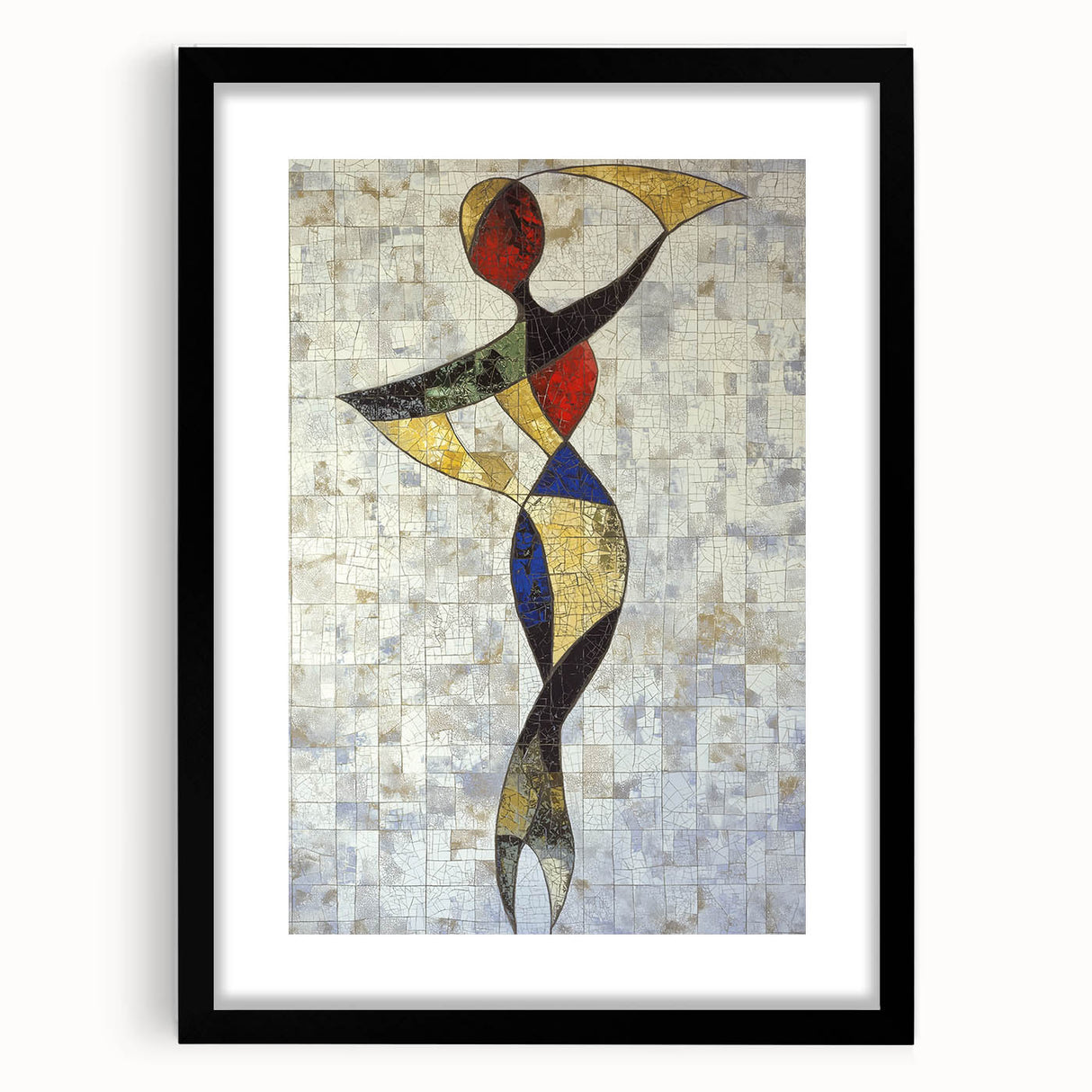 Abstract figurative frame in matte black showcasing a modern art piece, ideal for contemporary decor, emphasizing sleek lines and artistic expression.