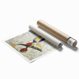 Abstract figurative art print showcasing vibrant colors and fluid shapes, rolled for shipping in a protective tube, ideal for modern interior decor.