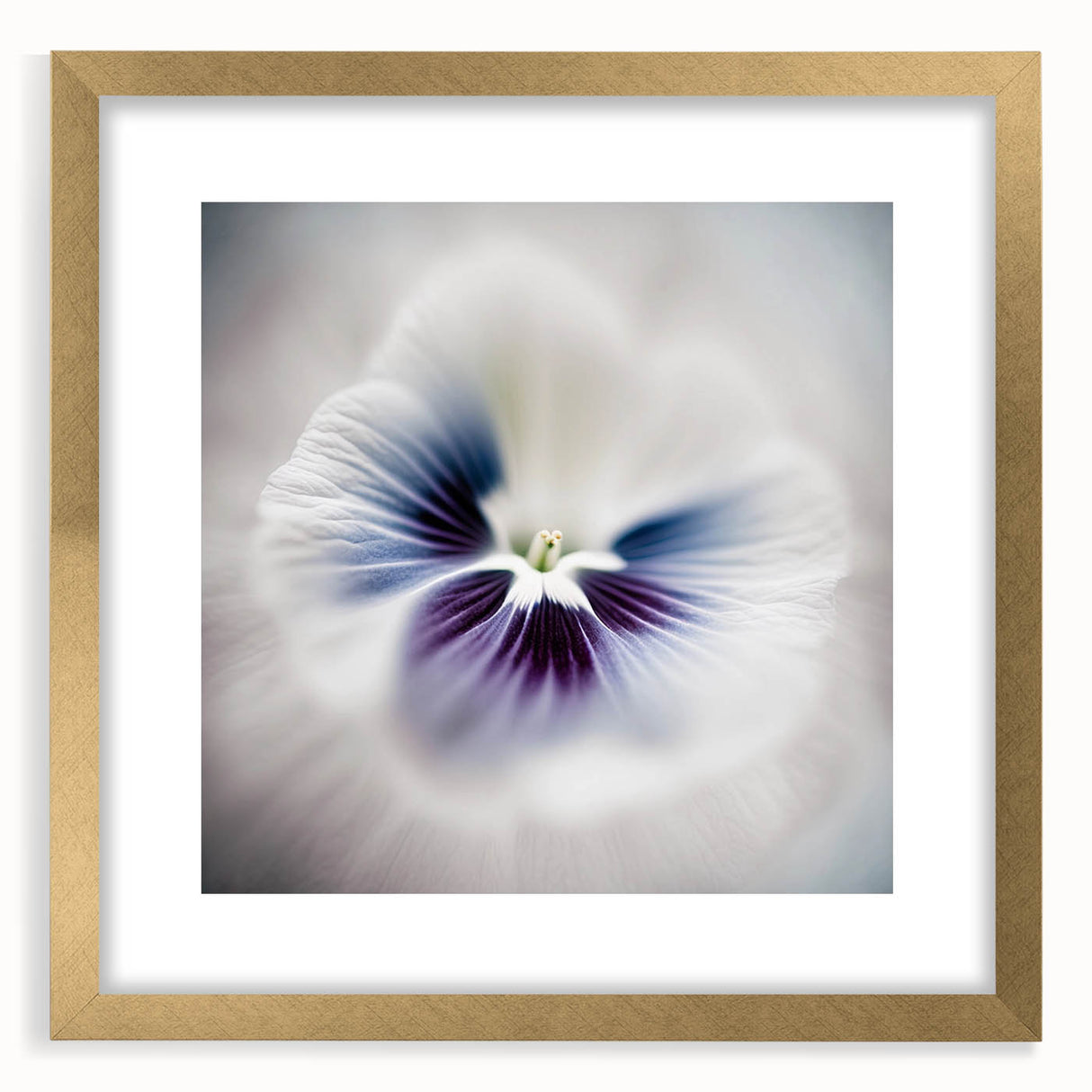 Elegant framed wall art featuring abstract floral designs in soft pastel colors, accented by a gold frame and mat, perfect for modern home decor.