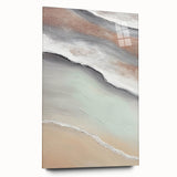 Abstract landscape wall art displayed in a side view, showcasing vibrant colors and fluid shapes on acrylic glass, ideal for modern home decor.