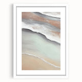 Abstract landscape wall art framed in white with a mat, showcasing soft earth tones and fluid shapes, ideal for modern home decor and artistic interiors.