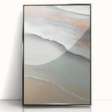 Framed abstract landscape wall art in silver acrylic, showcasing serene hills and a vibrant sunset, perfect for modern home decor and artistic ambiance.
