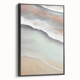 Framed abstract landscape wall art featuring calming earth tones and textured details. The artwork is displayed in a sleek black frame, enhancing its modern aesthetic.