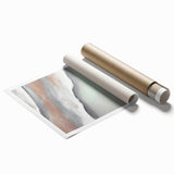 Abstract landscape wall art print showcasing vibrant colors and dynamic shapes, rolled and ready for display, perfect for modern home decor.