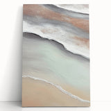 Abstract landscape wall art on stretched canvas, showcasing vibrant colors and fluid shapes, ideal for modern decor in living spaces or offices.