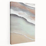 Stretched canvas showcasing an abstract landscape design with vibrant colors and textured brush strokes, ideal for modern home decor. Side view highlights depth and framing.