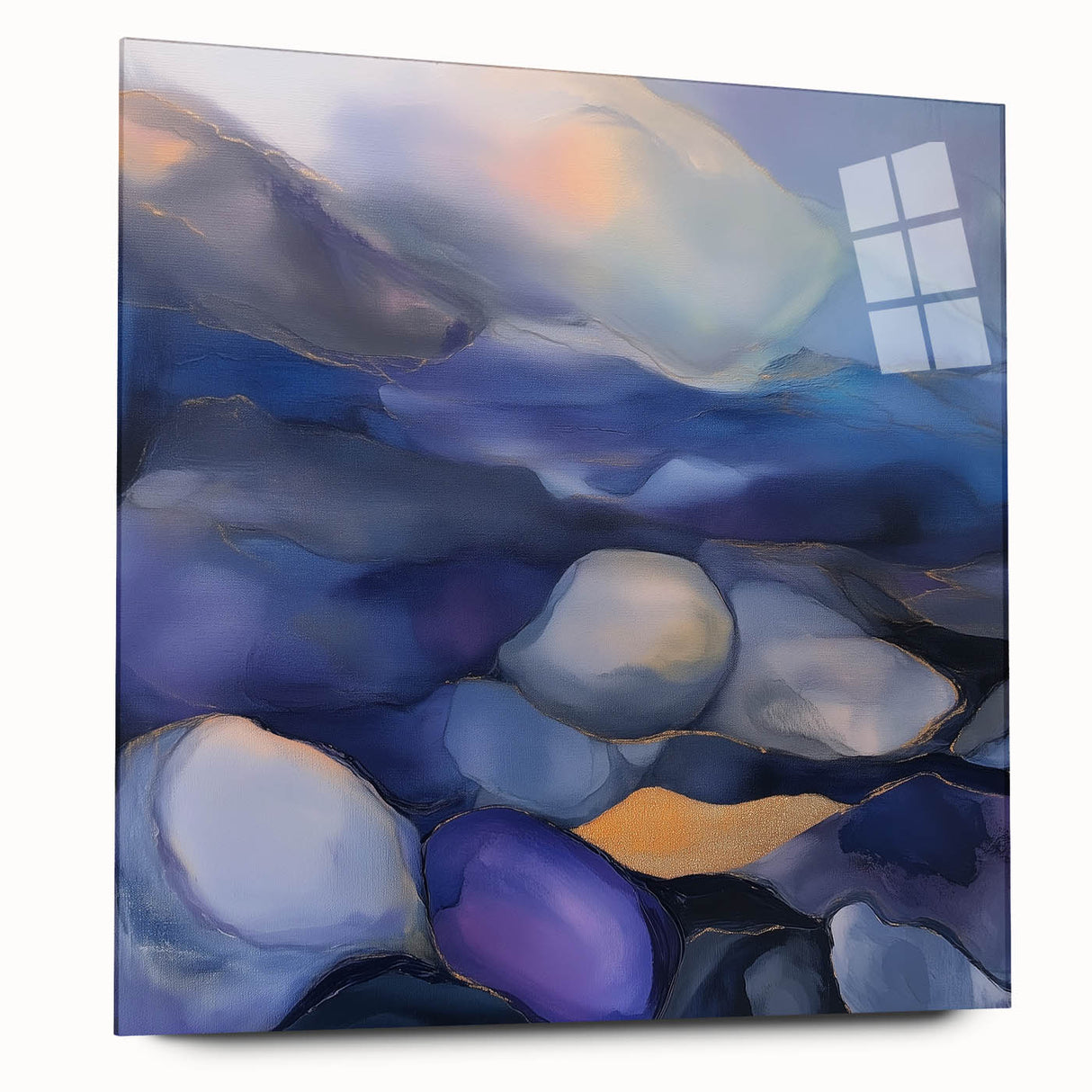 Fluid Abstract Wall Art – Violet, Navy & Gold Stone-Inspired Design