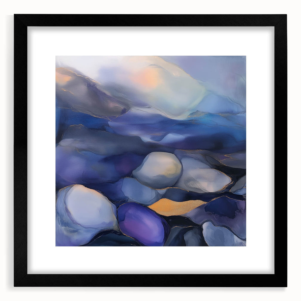 Fluid Abstract Wall Art – Violet, Navy & Gold Stone-Inspired Design