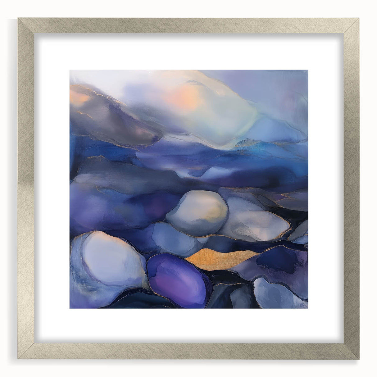Fluid Abstract Wall Art – Violet, Navy & Gold Stone-Inspired Design