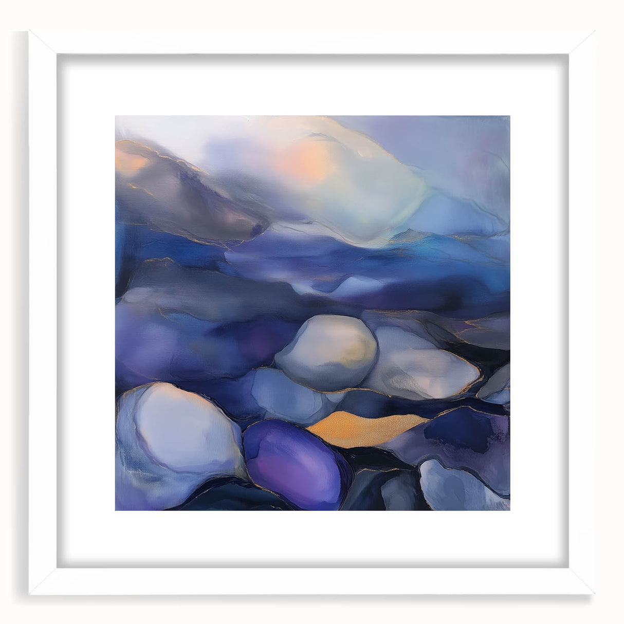 Fluid Abstract Wall Art – Violet, Navy & Gold Stone-Inspired Design