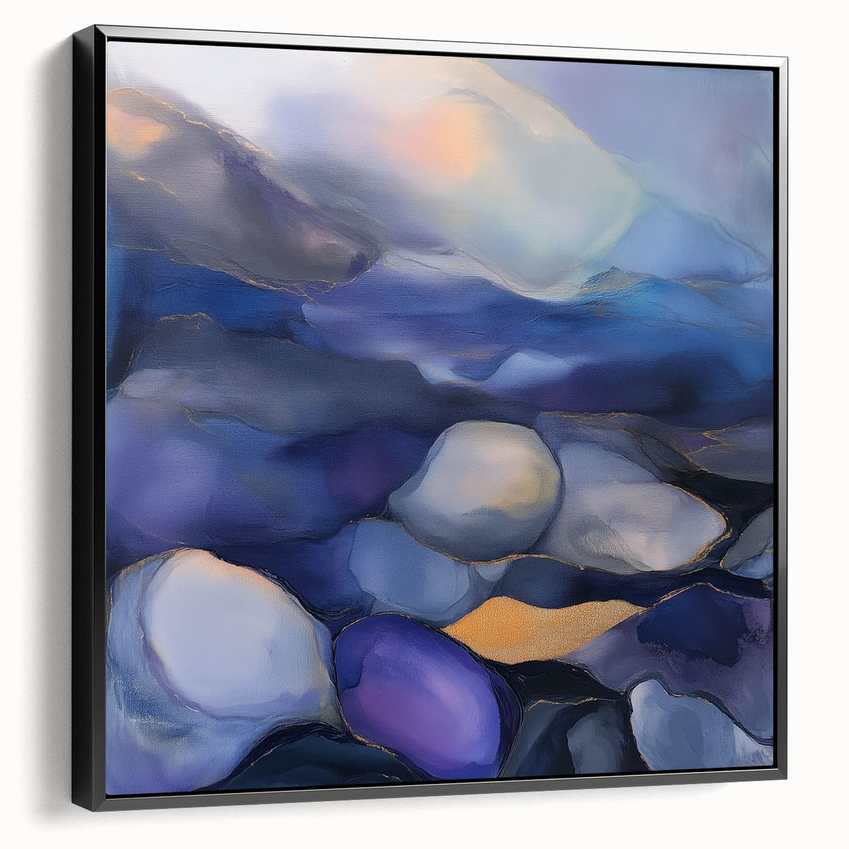 Fluid Abstract Wall Art – Violet, Navy & Gold Stone-Inspired Design