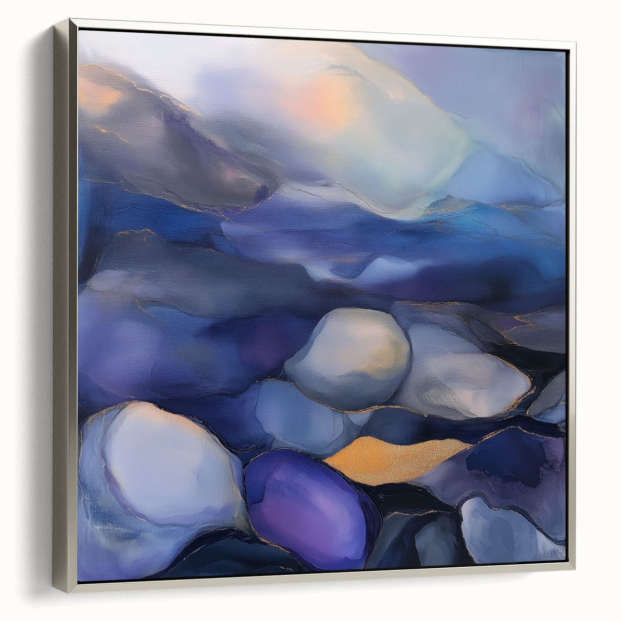 Fluid Abstract Wall Art – Violet, Navy & Gold Stone-Inspired Design