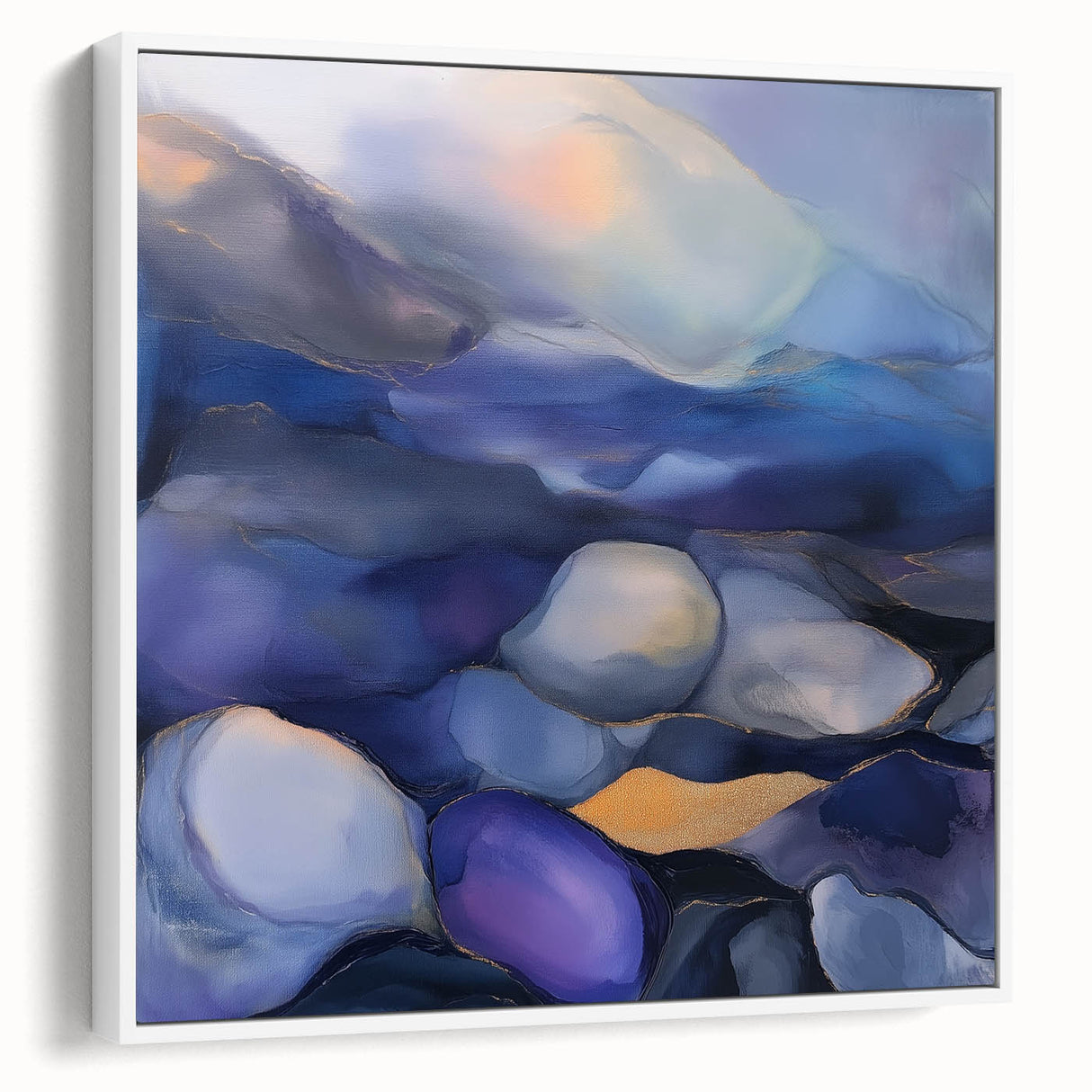 Fluid Abstract Wall Art – Violet, Navy & Gold Stone-Inspired Design