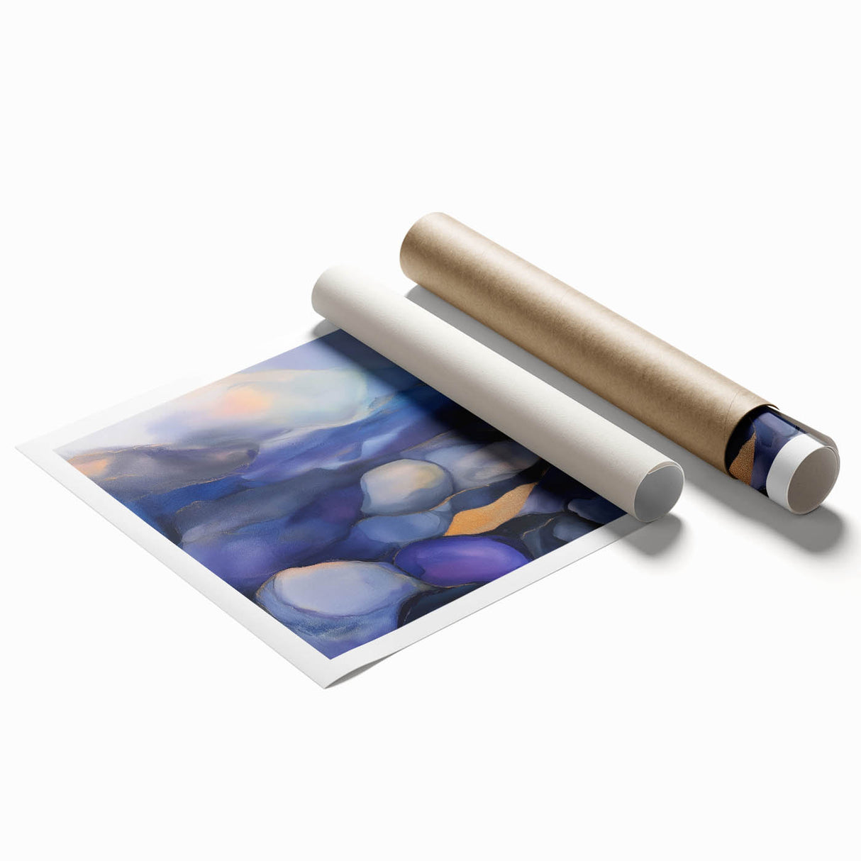 Fluid Abstract Wall Art – Violet, Navy & Gold Stone-Inspired Design