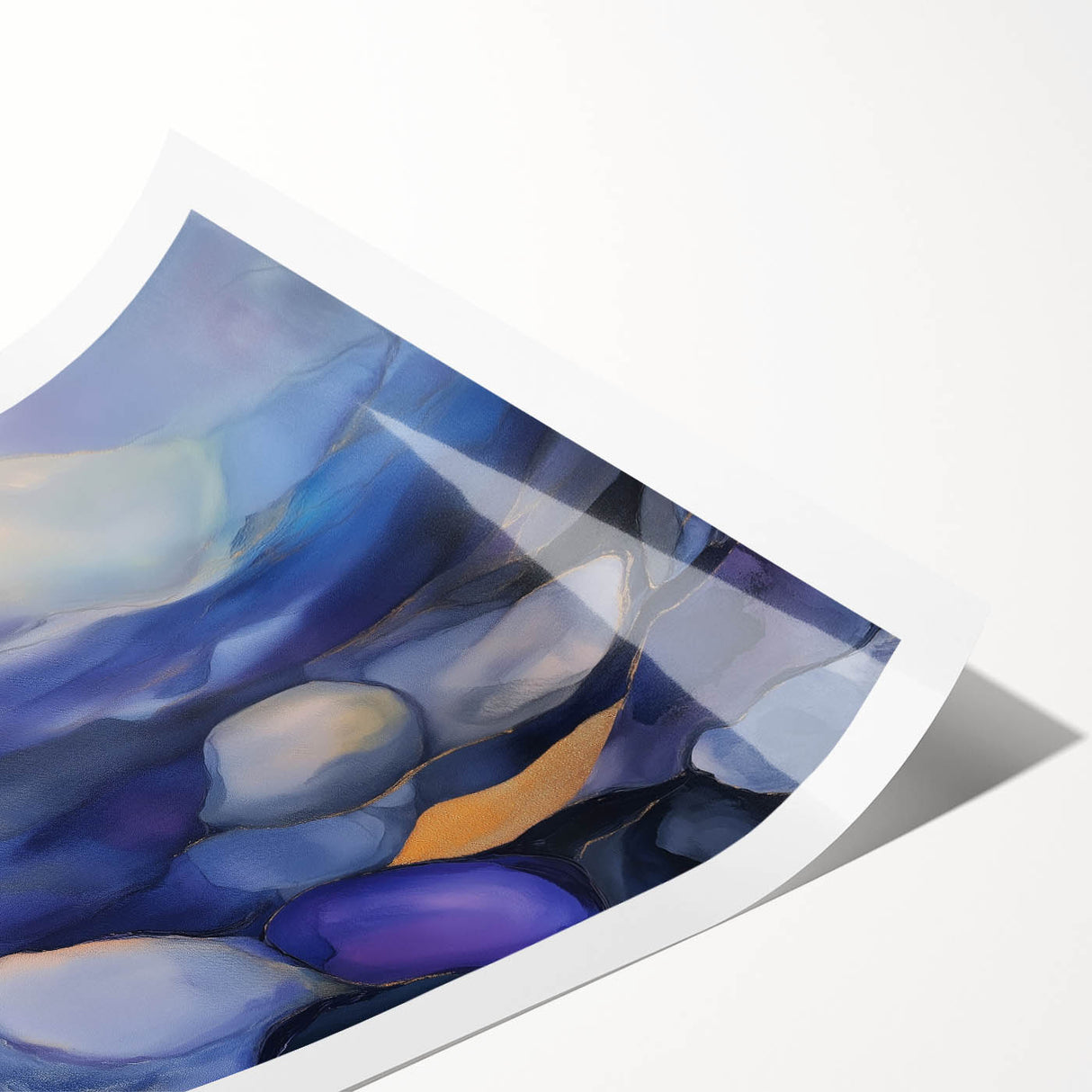 Fluid Abstract Wall Art – Violet, Navy & Gold Stone-Inspired Design