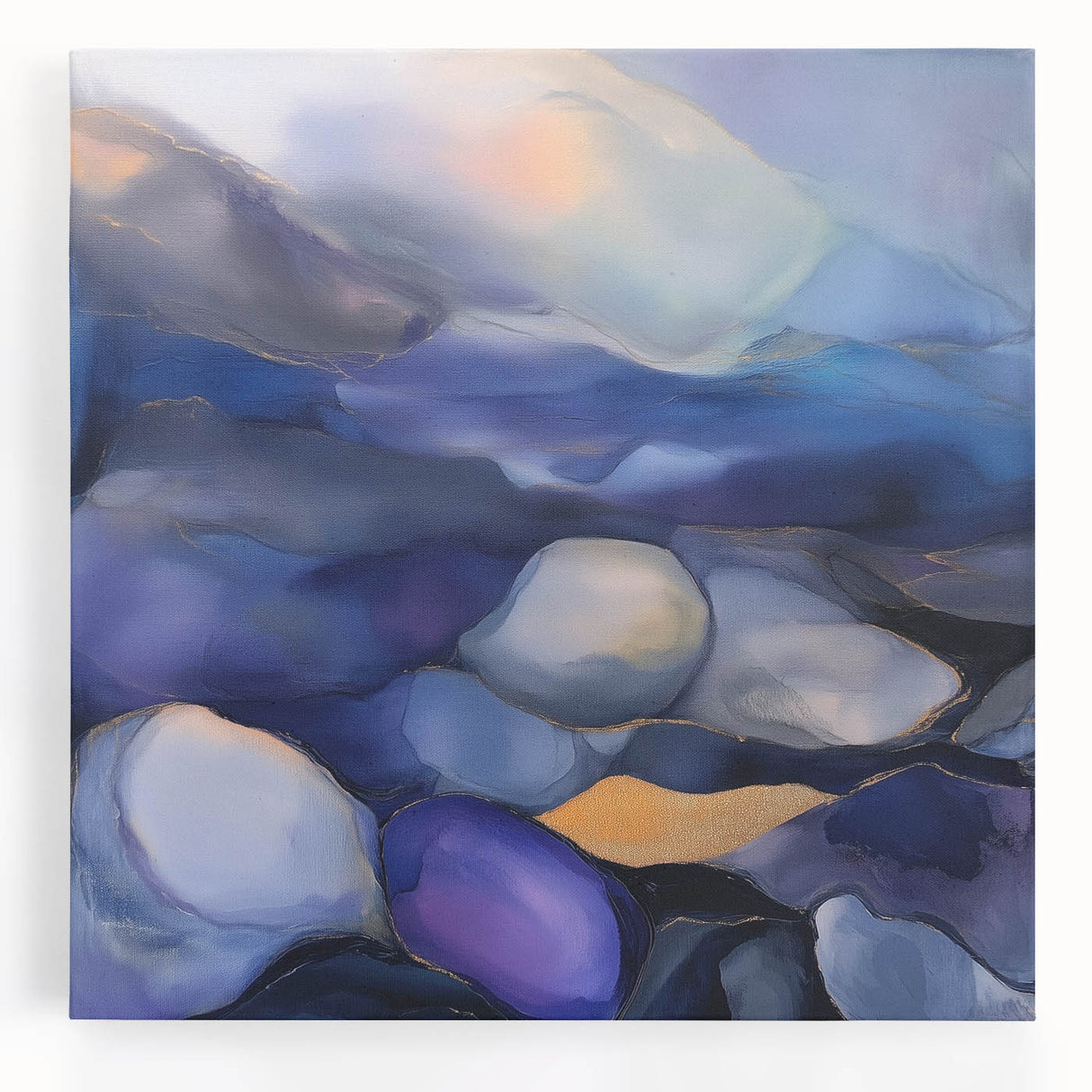Fluid Abstract Wall Art – Violet, Navy & Gold Stone-Inspired Design