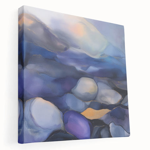 Fluid Abstract Wall Art – Violet, Navy & Gold Stone-Inspired Design