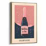 Framed canvas of vintage poster art featuring a black and white landscape painting, ideal for bedroom wall decor.