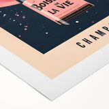 Art deco poster of assorted cocktails in vibrant colors on rolled canvas, suitable for dining room wall art.