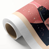 Art deco poster of food and drinks in muted pastel shades on rolled canvas, ideal for nursery wall art or dining room decor.