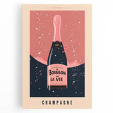 Large black and white photographic print of assorted beverages on stretched canvas, ideal for kitchen wall art.