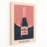 A large stretched canvas featuring a colorful illustration of various foods and beverages, ideal for kitchen wall art.