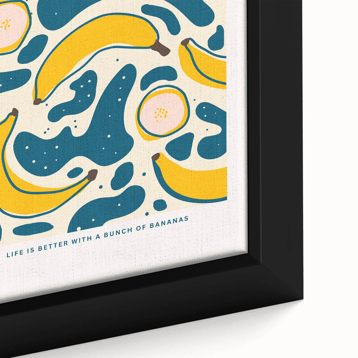 Extra large black wall art featuring a close-up of colorful, textured fruits on a framed canvas, ideal for living room decor.
