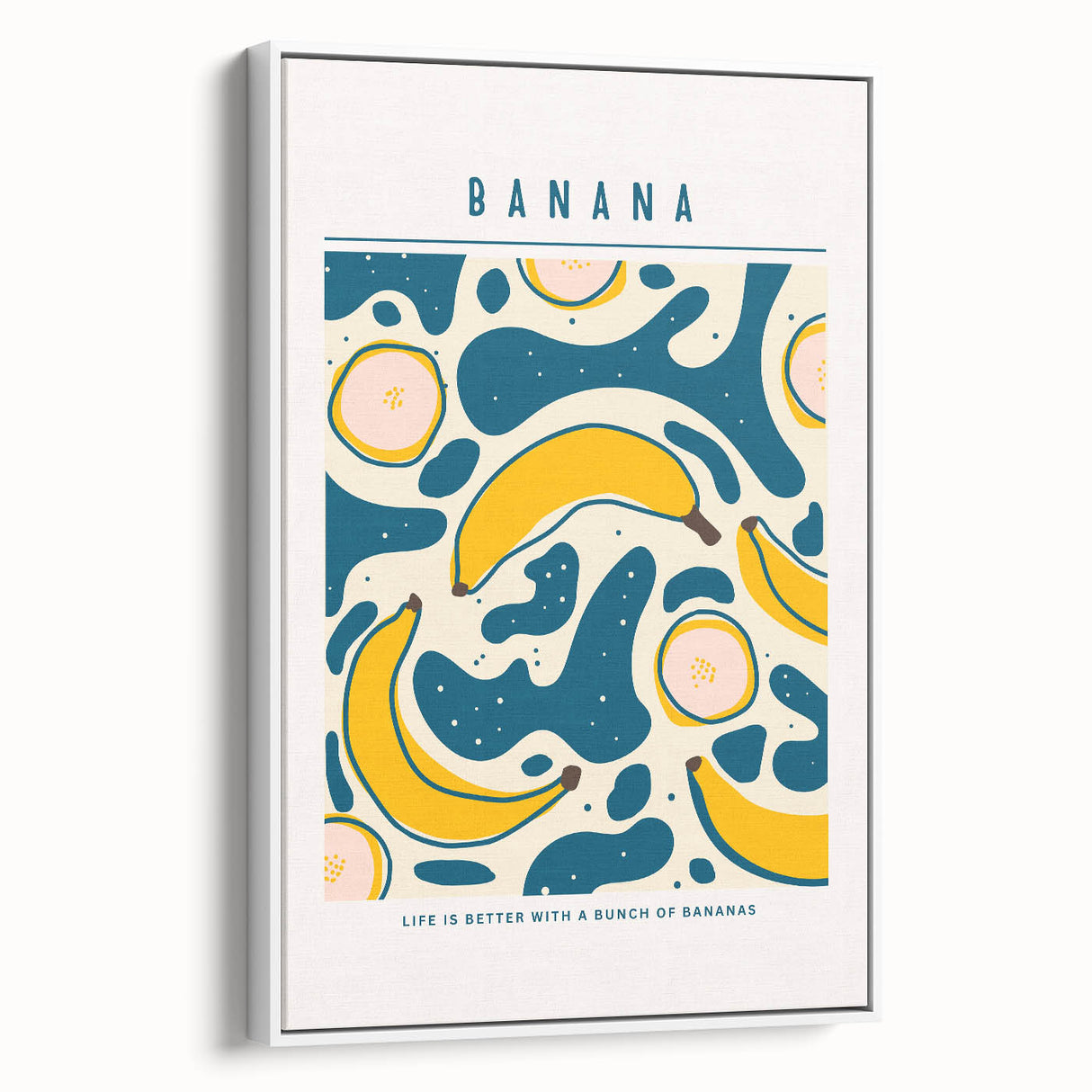 Vintage poster art of colorful fruits on a white framed canvas, ideal for extra large living room wall decor.