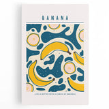 Black and white stretched canvas of assorted fruits, ideal for kitchen wall art.