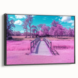 Framed landscape canvas artwork showcasing a black bridge with intricate details, elegantly displayed from the side view. Ideal for modern home decor.