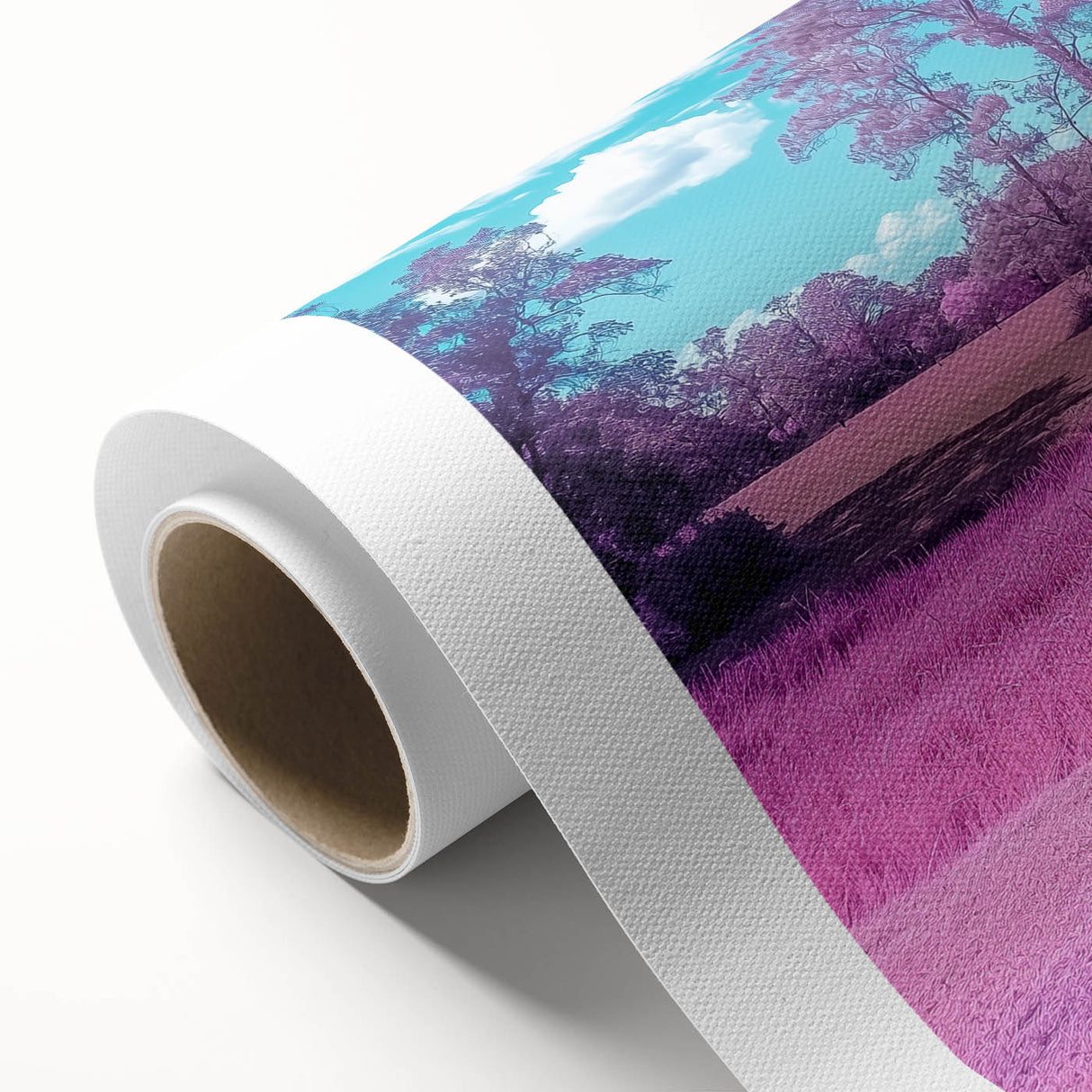 Landscape bridge design on rolled canvas showcasing intricate details and vibrant colors, ideal for home decor, packaged securely in a protective tube.
