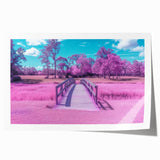 Rolled print of a landscape bridge design showcasing intricate details and vibrant colors, packaged securely in a protective cardboard tube for safe delivery.
