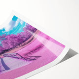 Landscape print showcasing a picturesque bridge scene with vibrant colors and intricate details, rolled for easy transport and display in a stylish setting. The artwork captures the essence of serene nature and architectural beauty, perfect for enhancing home decor.