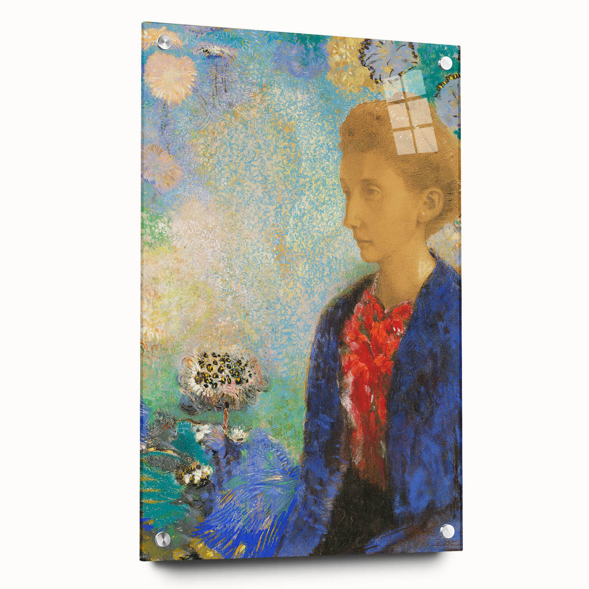 Modern Wall Art - Elegant Portrait of a Woman with Floral Background - Print