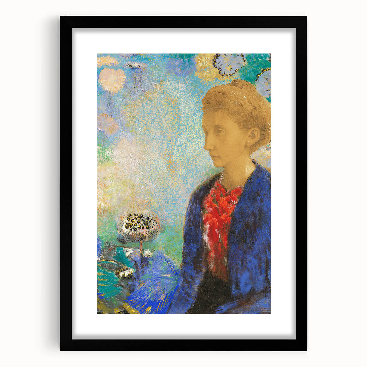 Modern Wall Art - Elegant Portrait of a Woman with Floral Background - Print