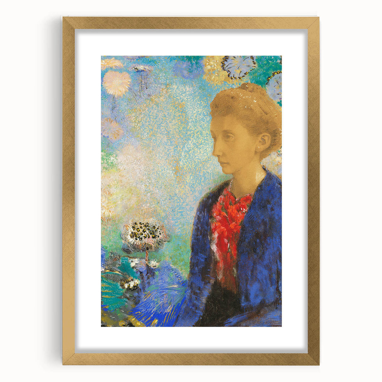 Modern Wall Art - Elegant Portrait of a Woman with Floral Background - Print