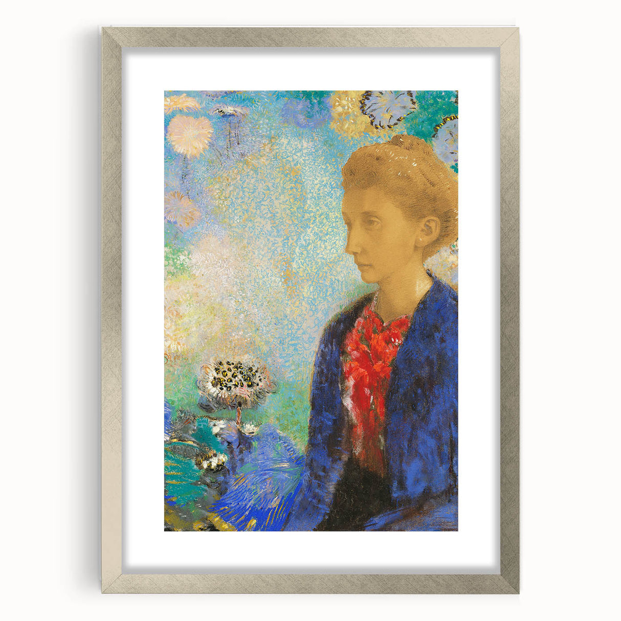 Modern Wall Art - Elegant Portrait of a Woman with Floral Background - Print
