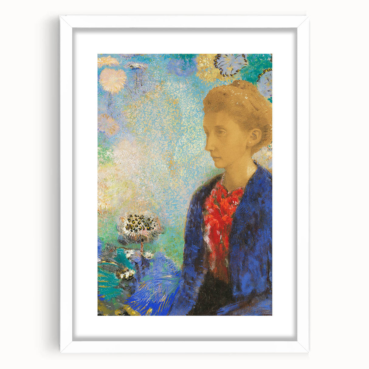 Modern Wall Art - Elegant Portrait of a Woman with Floral Background - Print