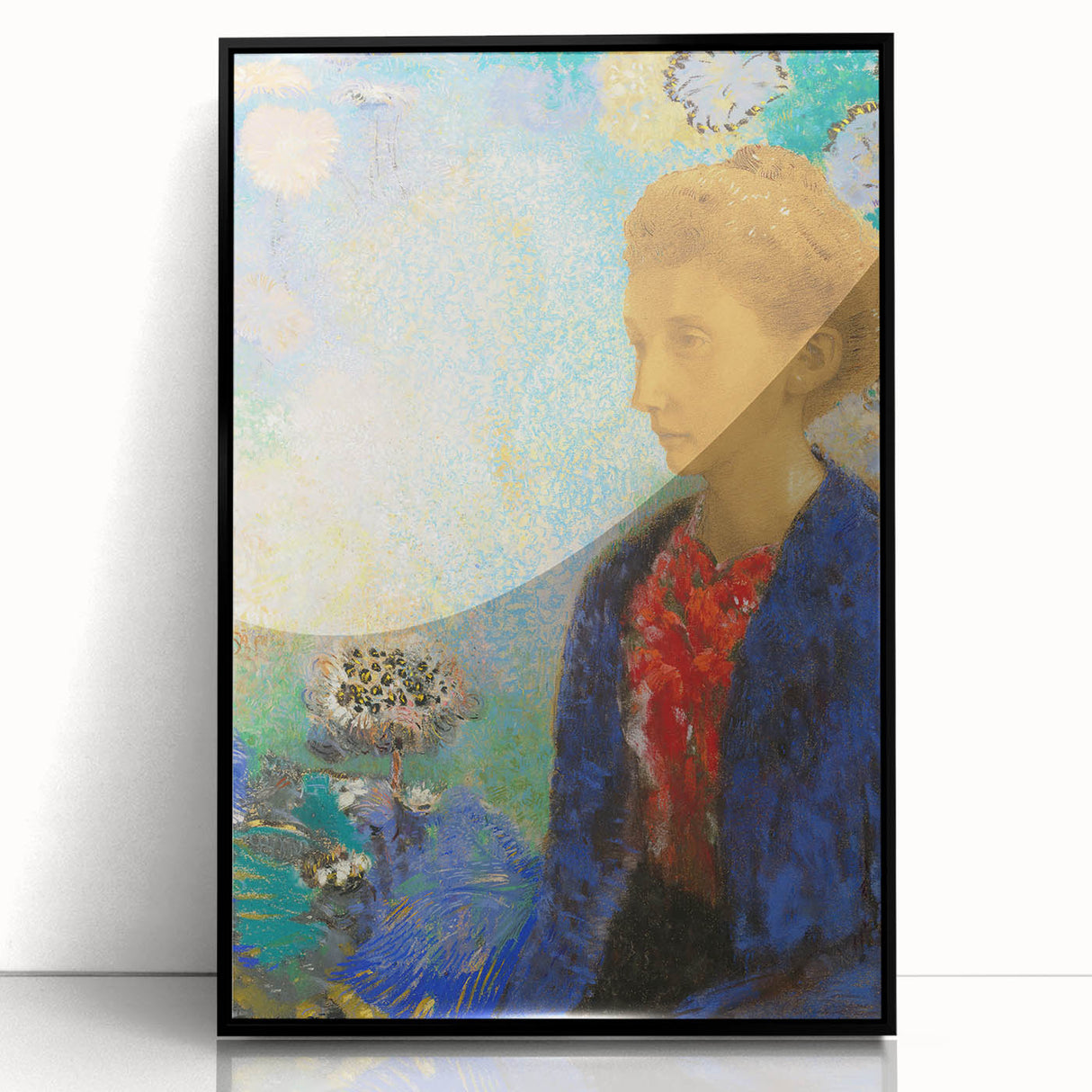 Modern Wall Art - Elegant Portrait of a Woman with Floral Background - Print