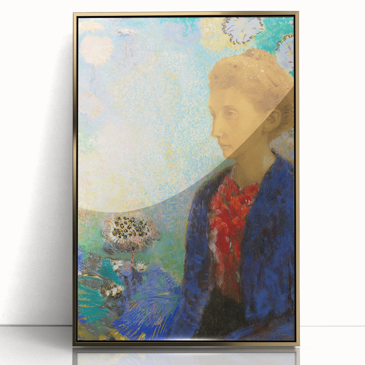 Modern Wall Art - Elegant Portrait of a Woman with Floral Background - Print