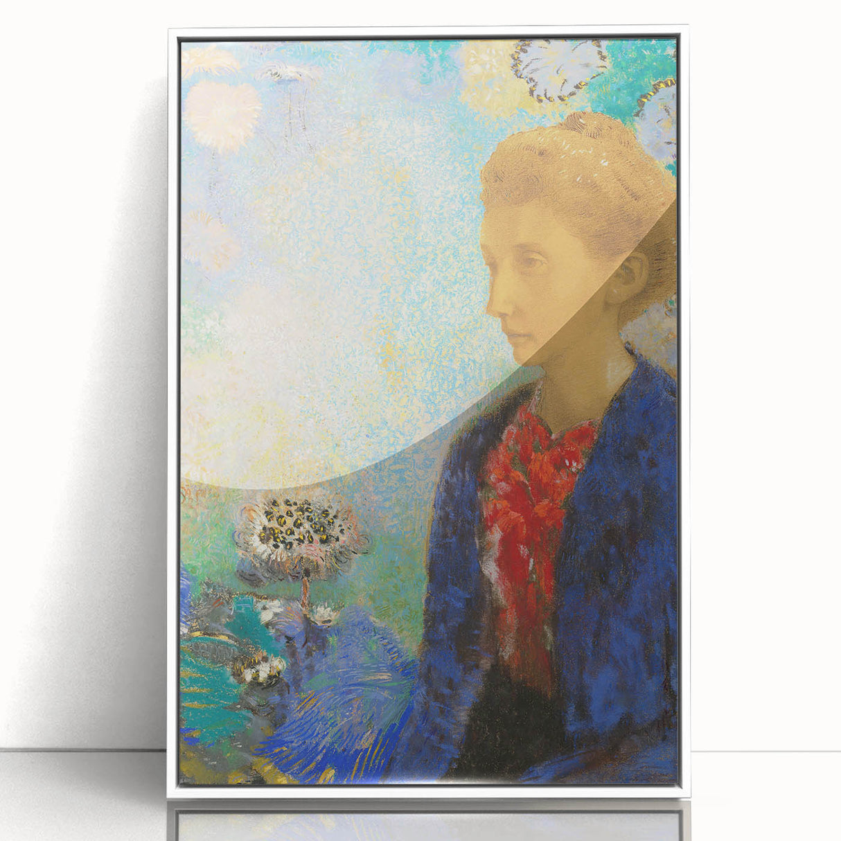 Modern Wall Art - Elegant Portrait of a Woman with Floral Background - Print