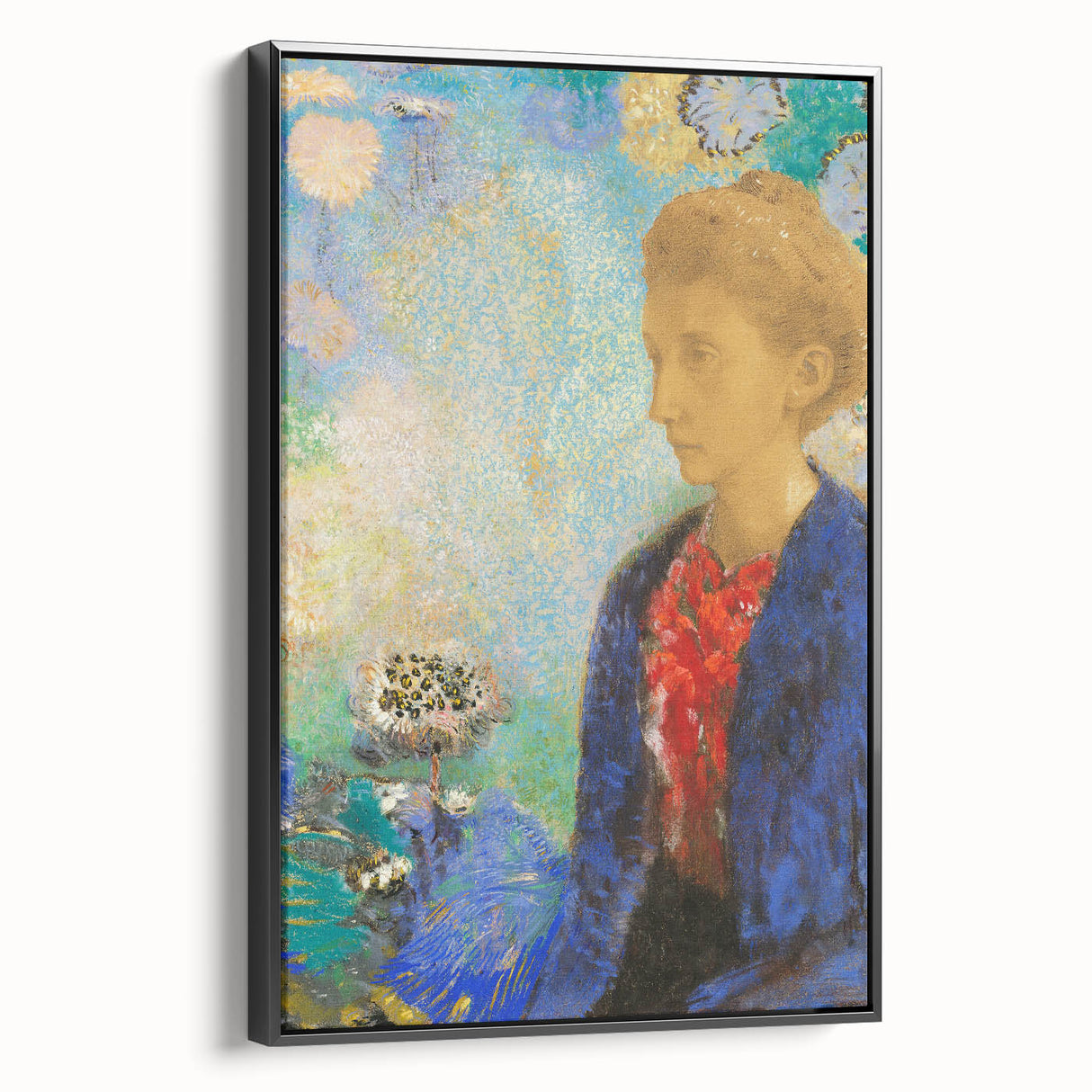 Modern Wall Art - Elegant Portrait of a Woman with Floral Background - Print