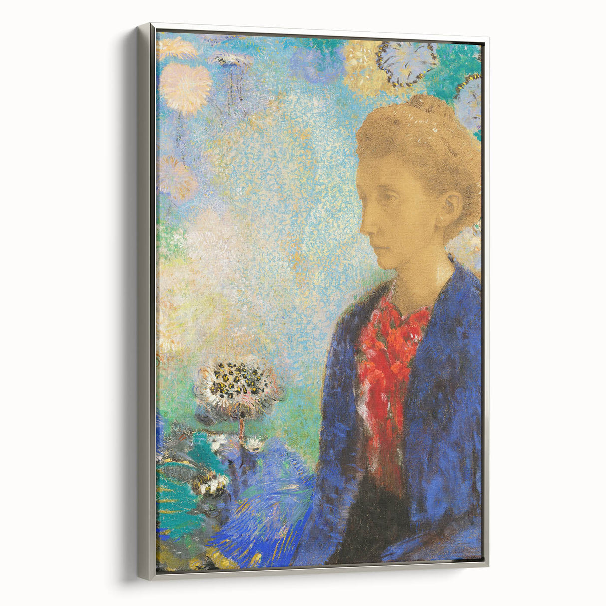 Modern Wall Art - Elegant Portrait of a Woman with Floral Background - Print